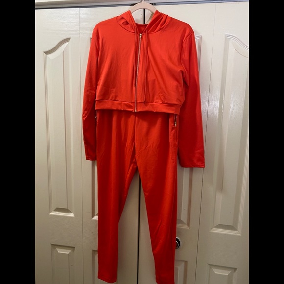 Solid Colored hooded zipper leisure Two Piece Pants Set - Picture 1 of 5